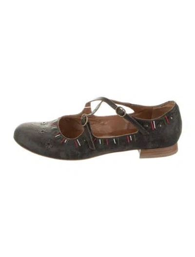 Pre-owned Alberto Fermani Suede Floral Print Mary Jane Flats In Brown