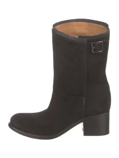 Pre-owned Alberto Fermani Suede Leather Trim Embellishment Moto Boots In Black