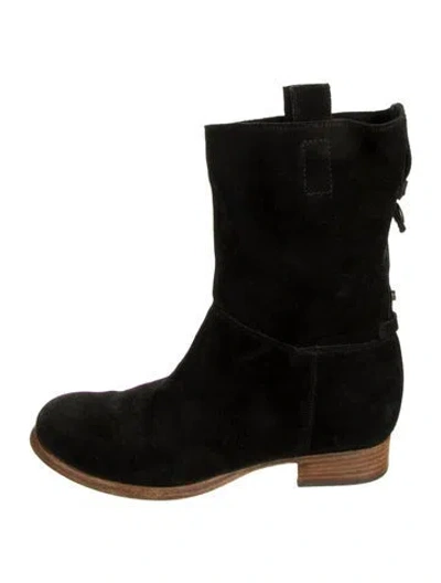 Pre-owned Alberto Fermani Suede Moto Boots In Black