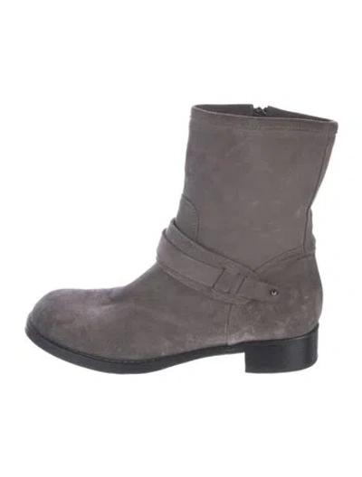 Pre-owned Alberto Fermani Suede Moto Boots In Gray