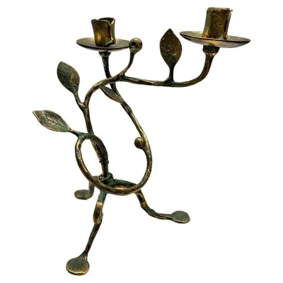 Pre-owned Alberto Giacometti Art Deco Bronze Or Brass Leaves Candlesticks After  In Gold