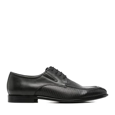 Alberto Gozzi Black Elegant Lace-up Leather Flats