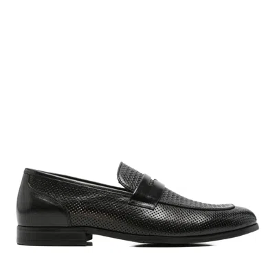 Alberto Gozzi Black Perforated Woven Detail Leather Flats