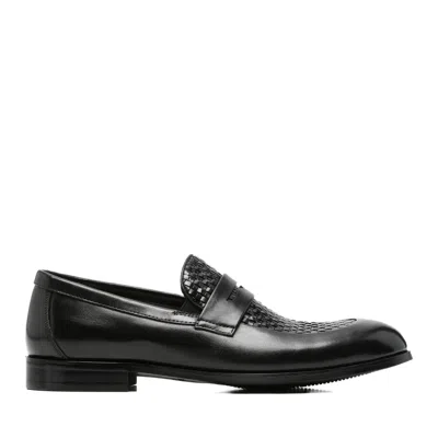 Alberto Gozzi Black Woven Leather Accents Low-profile Leather Flats