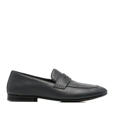 Alberto Gozzi Blue Perforated Vamp Leather Flats In Black