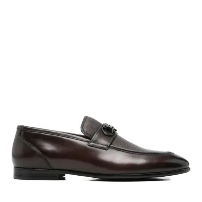 Alberto Gozzi Brown Subtle Metal Detail Leather Flats In Black