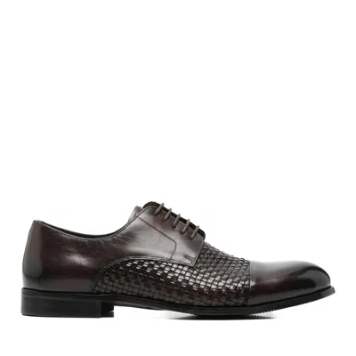 Alberto Gozzi Brown Woven Panel Lace-up Leather Flats