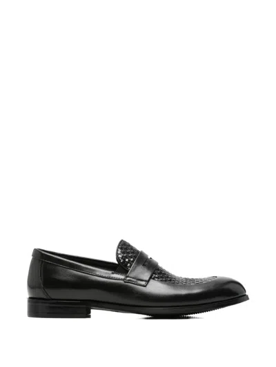 Alberto Gozzi Woven-panel Penny Loafers In Black