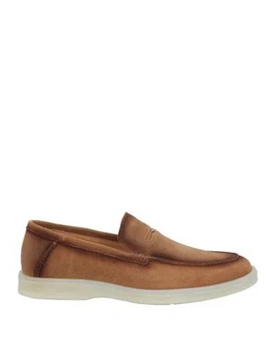 Alberto Guardiani Man Loafers Camel Size 9 Leather In Beige
