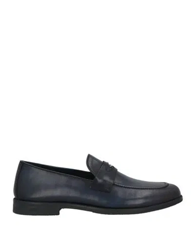 Alberto Guardiani Man Loafers Navy Blue Size 9 Leather