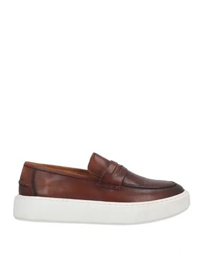 Alberto Guardiani Man Loafers Tan Size 9 Leather In Brown