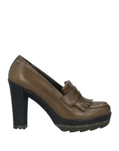 Alberto Guardiani Woman Loafers Military Green Size 6 Leather