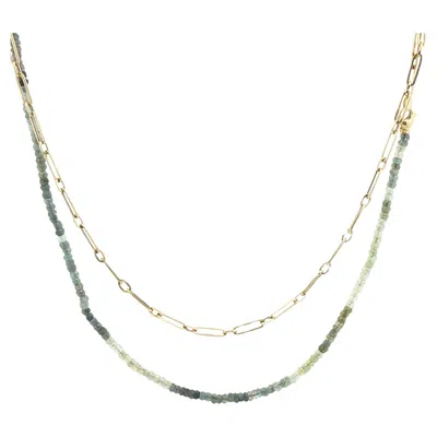 Pre-owned Alberto Layered Aquamarine Bead Necklace With 14k Gold Paperclip Link Chain Set In Multi