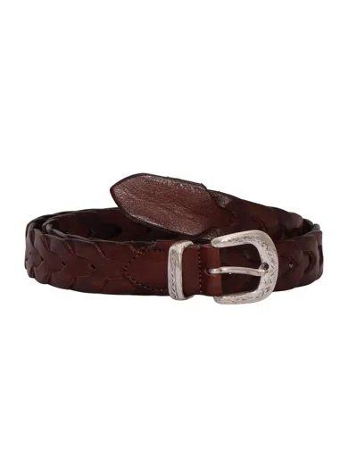 Alberto Luti Braided Leather Silver Buckle Belt In Brown