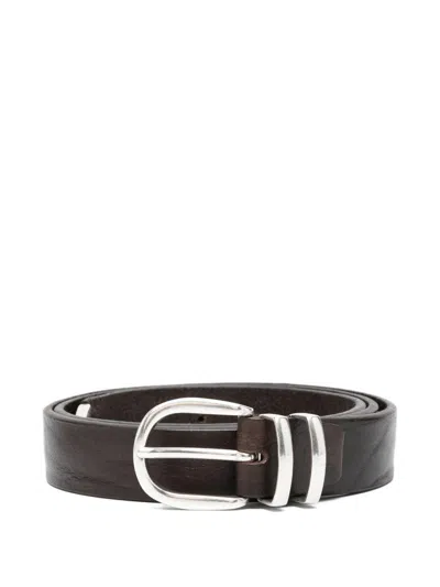 Alberto Luti Cintura In Pelle Marrone Con Rifiniture Argento  In Black