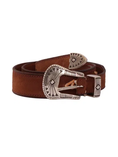 Alberto Luti Cintura Western In Suede Con Inserti In Pelle E Borchie In Brown