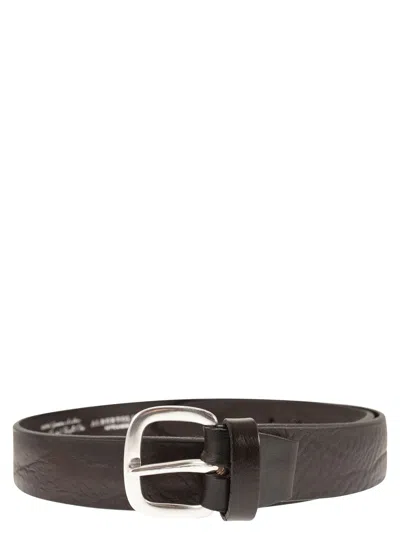Alberto Luti Classic Belt In Hammered Leather In Brown