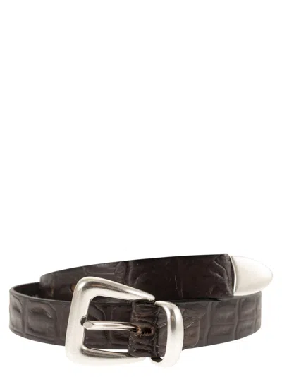 Alberto Luti Crocodile Effect Leather Belt In Brown