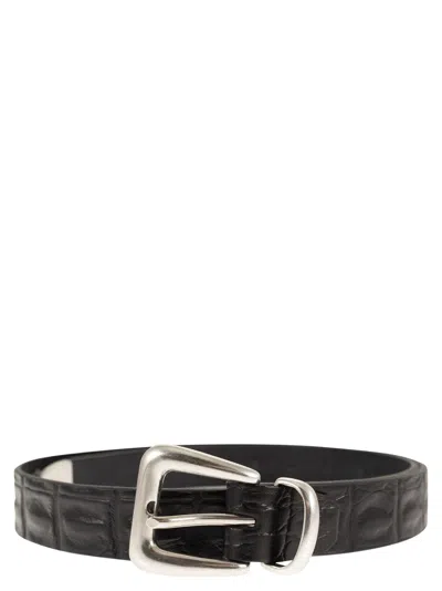 Alberto Luti Crocodile Effect Leather Belt In Black