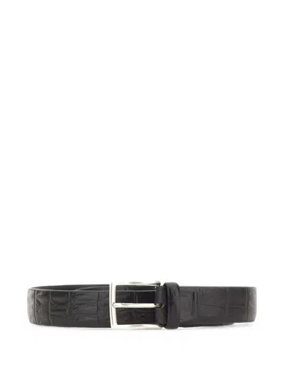 Alberto Luti Crocodile-print Leather Belt In Black