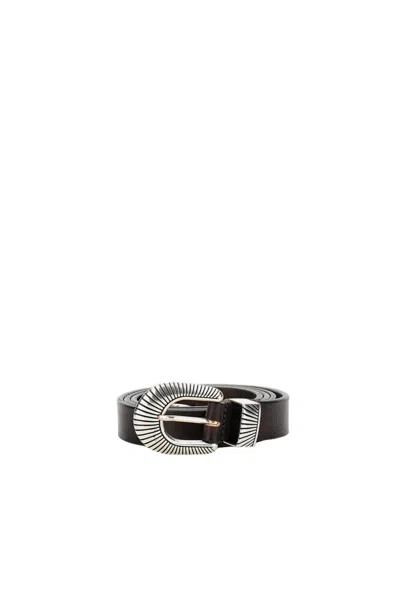 Alberto Luti Distinctive Silver Buckle Leather Belt In Brown