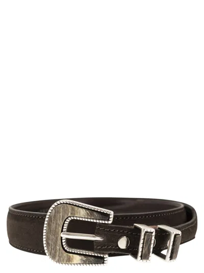 Alberto Luti Handcrafted Suede Belt With Buckle In Brown