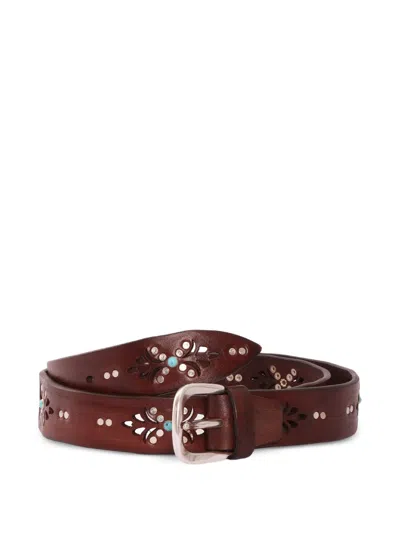 Alberto Luti Laser-cut Studded Leather Belt In Brown