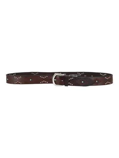 Alberto Luti Laser-etched Leather Studded Belt In White