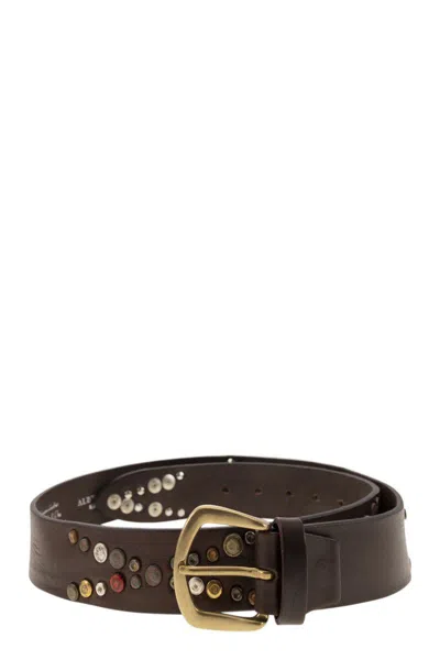 Alberto Luti Studded Leather Belt In Brown