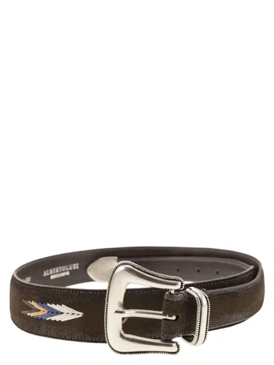 Alberto Luti Suede Belt With Embroidery In Multi