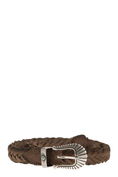 Alberto Luti Suede Braided Belt In Mud