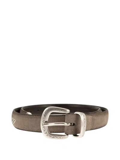 Alberto Luti Turquoise-stone Buckle Belt In Brown