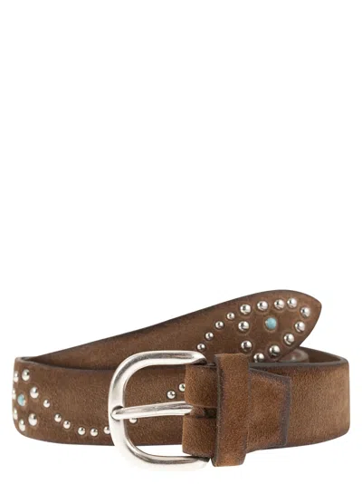 Alberto Luti Western Belt In Suede With Studs In Brown