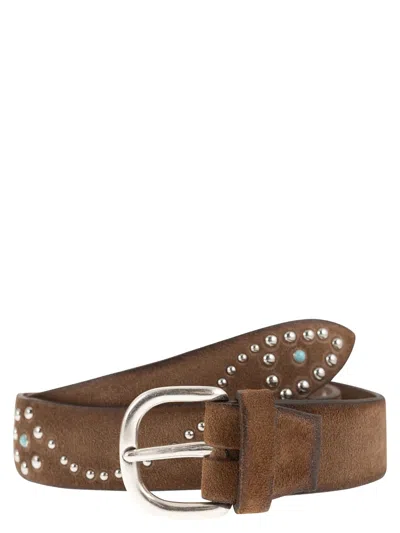 Alberto Luti Western Belt In Suede With Studs In Pattern