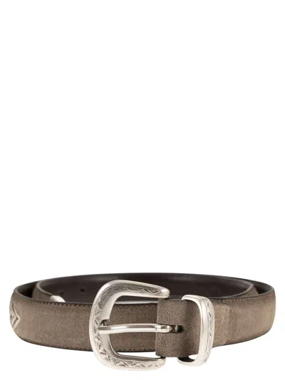 Alberto Luti Western Suede Belt With Turquoise Stone In Gray