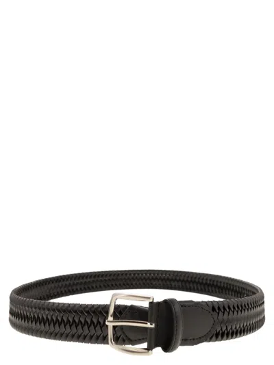 Alberto Luti Woven Leather Belt In Black