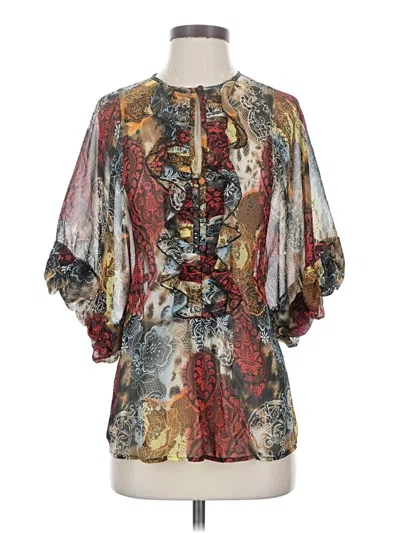 Pre-owned Alberto Makali 3/4 Sleeve Blouse In Gold