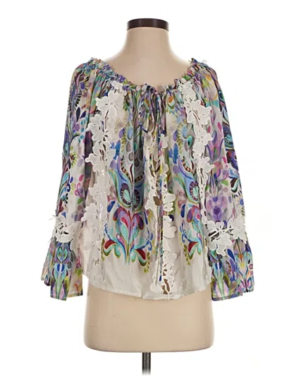 Pre-owned Alberto Makali 3/4 Sleeve Silk Top Ivory Sweetheart Neckline Tops