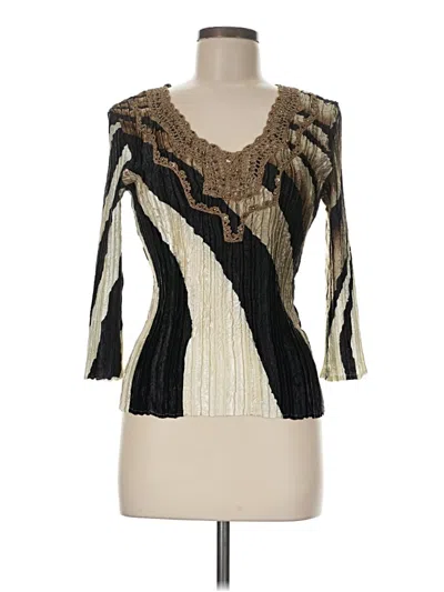 Pre-owned Alberto Makali 3/4 Sleeve Top Gold Plunge Neckline Tops