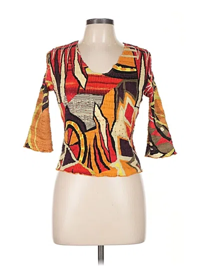 Pre-owned Alberto Makali 3/4 Sleeve Top Gold Square Neckline Tops