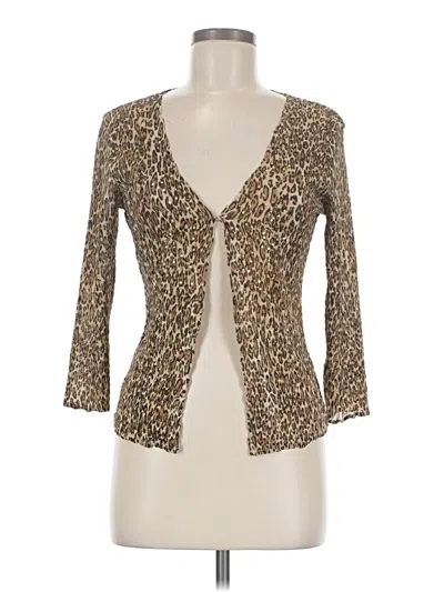 Pre-owned Alberto Makali 3/4 Sleeve Top Tan Plunge Neckline Tops