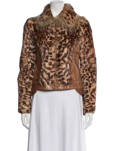 Pre-owned Alberto Makali Animal Print Fur Jacket In Brown