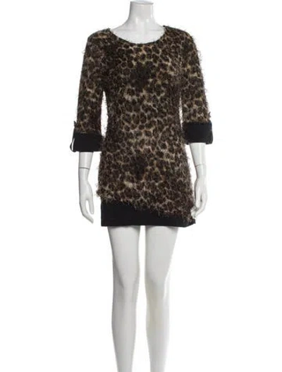 Pre-owned Alberto Makali Animal Print Mini Dress In Brown