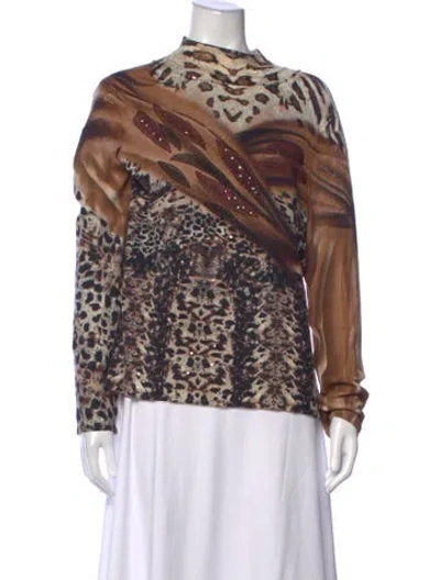 Pre-owned Alberto Makali Animal Print Mock Neck Sweater In Multicolor