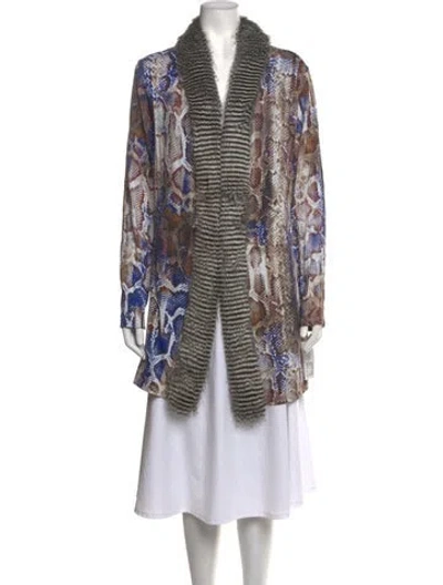 Pre-owned Alberto Makali Animal Print Open Front Sweater In Blue