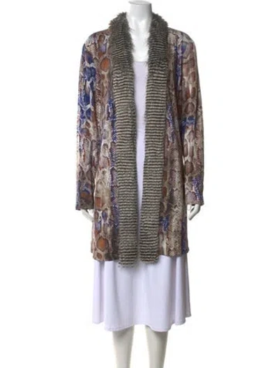 Pre-owned Alberto Makali Animal Print Open Front Sweater In Neutrals