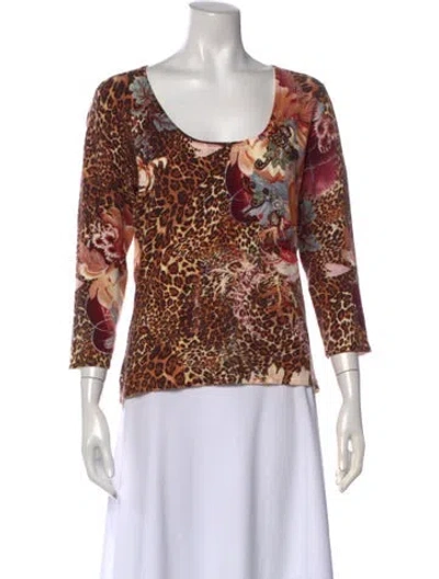 Pre-owned Alberto Makali Animal Print Scoop Neck Sweater In Pink