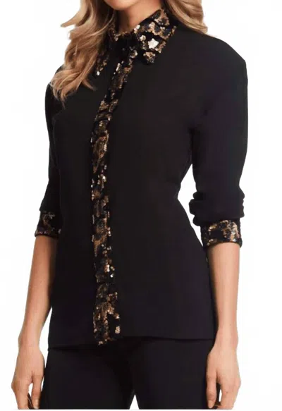 Alberto Makali Animal Print Sequin Shirt In Black