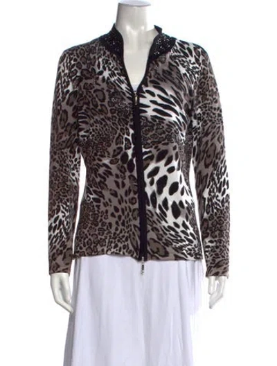 Pre-owned Alberto Makali Animal Print V-neck Sweater In Black