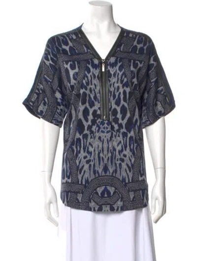 Pre-owned Alberto Makali Animal Print V-neck Sweater In Blue